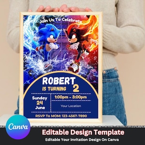 Sonic Editable Birthday Invitation | Hedgehog Party Invitation Template Printable | Invite Instant Download | For Boy and Girl invitation