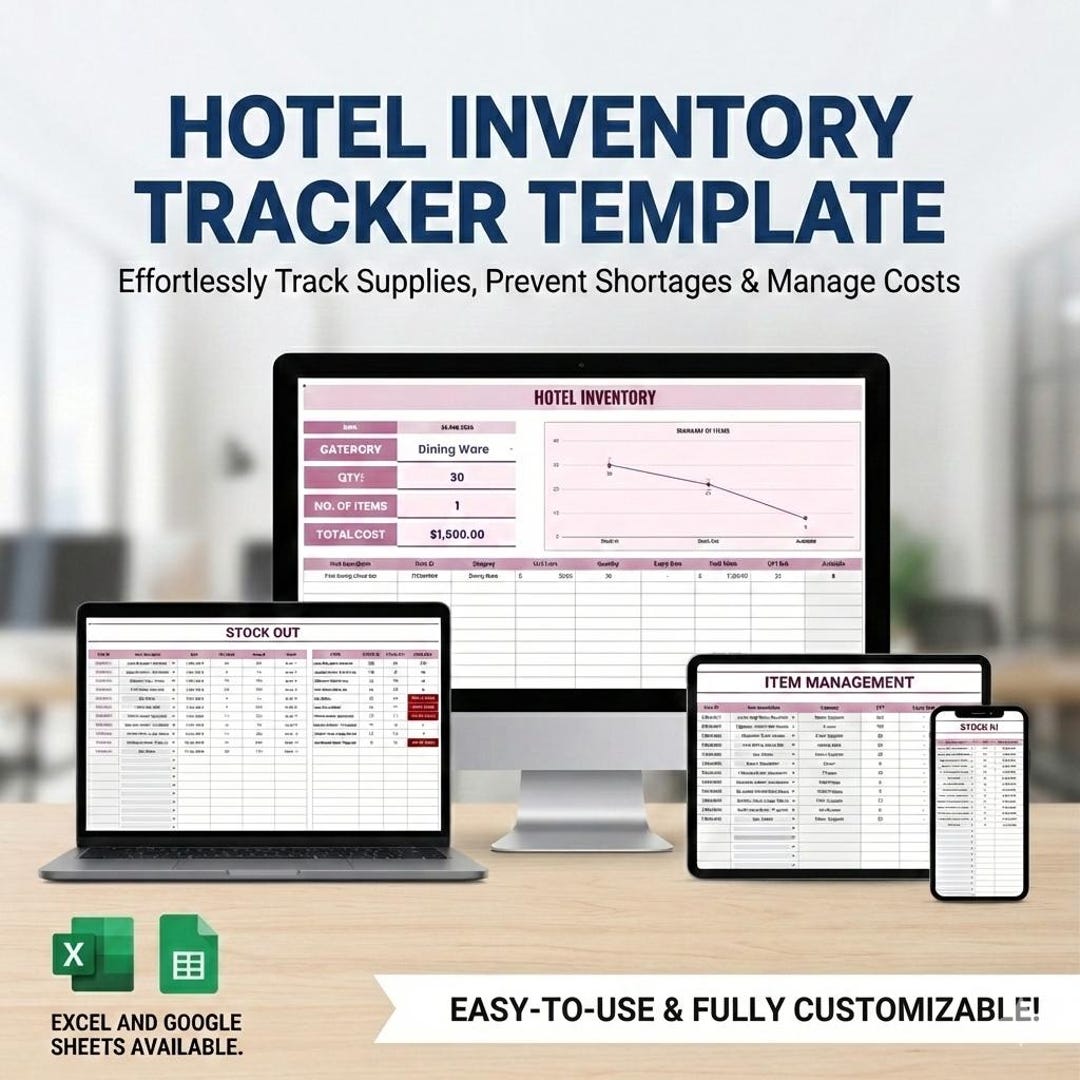 Hotel Inventory Tracker Excel & Google Sheets • Stock Log (digital ...