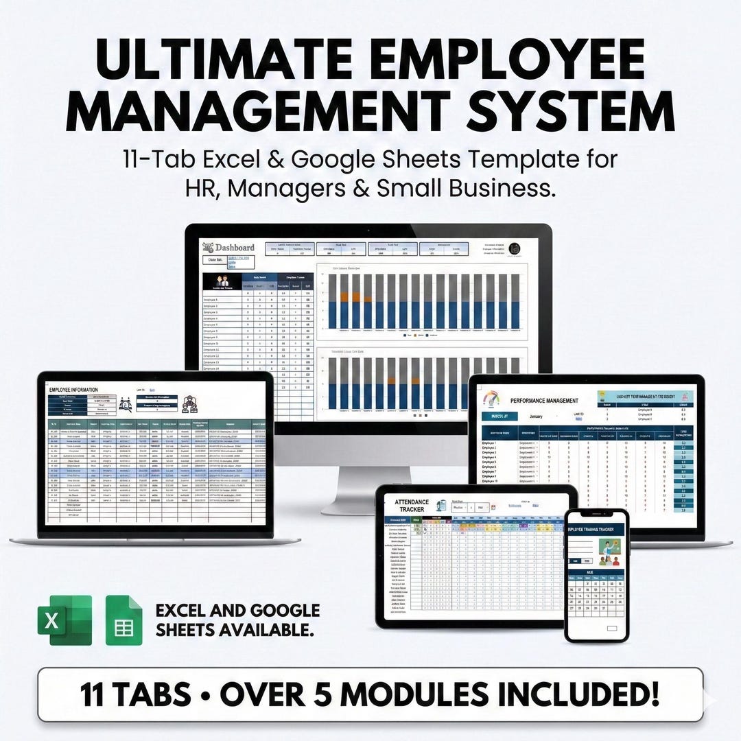 Employee Management System HR Dashboard Template (excel, Google Sheets ...
