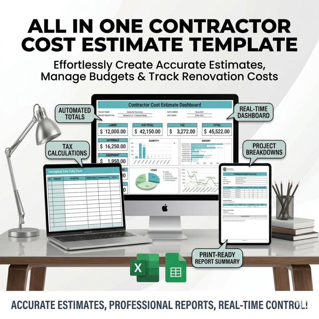 Contractor Cost Estimate Template Excel & Google Sheets | Project Bid ...