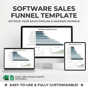 Software Sales Funnel Template Excel & Google Sheets | SaaS Lead to Customer Pipeline Tracker | Revenue Forecast Dashboard