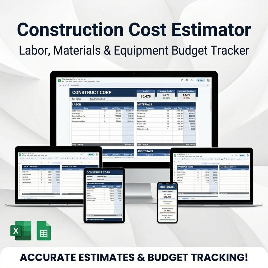 Construction Cost Estimator Excel & Google Sheets | Contractor Project ...