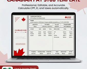 Canadian Pay Stub Template • Excel & Google Sheets (Instant Download)