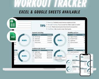 Foglio di calcolo per la pianificazione degli allenamenti: Fitness Tracker Excel e Fogli Google (download digitale)
