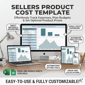 Sellers Product Cost Template Excel & Google Sheets | Cost of Goods Calculator | Etsy Shopify Amazon Pricing Profit Margin Tracker Template