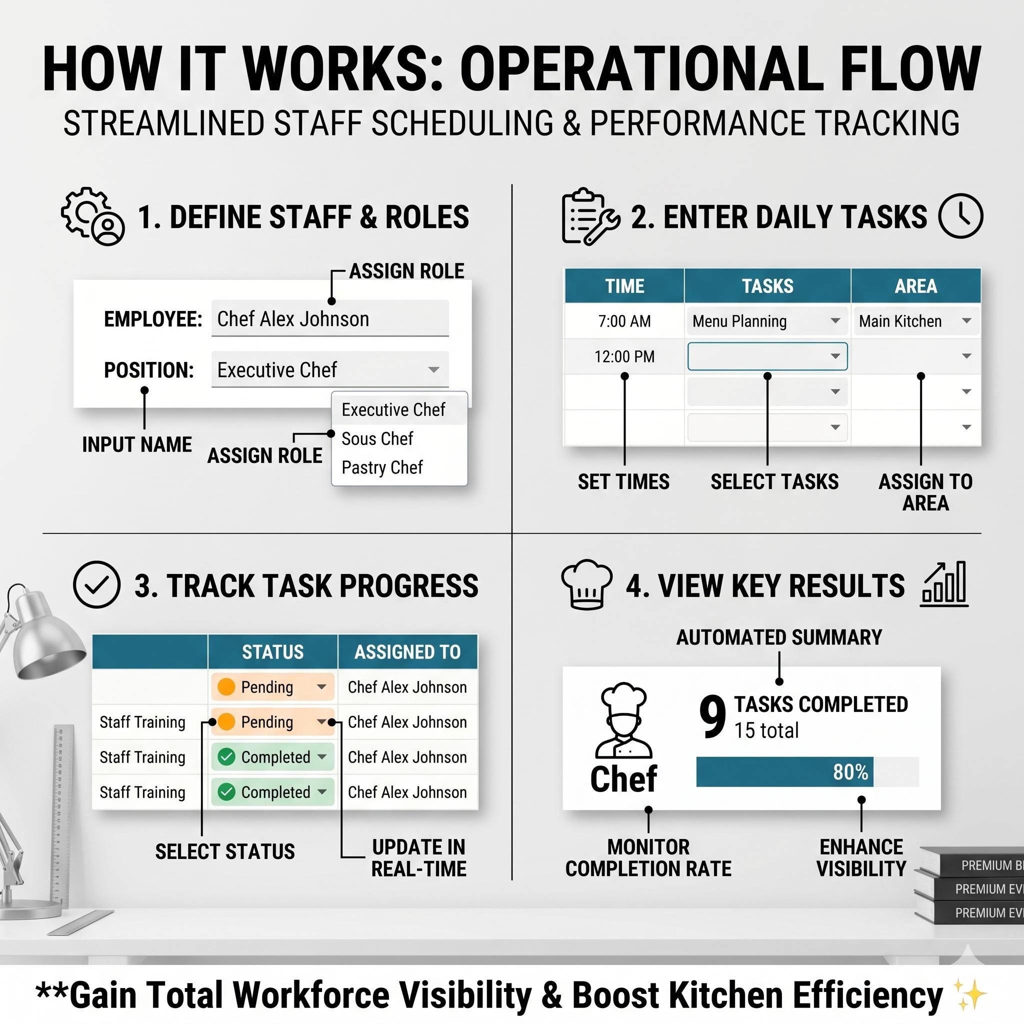 Restaurant Chef Schedule Template Excel & Google Sheets | Kitchen Staff ...