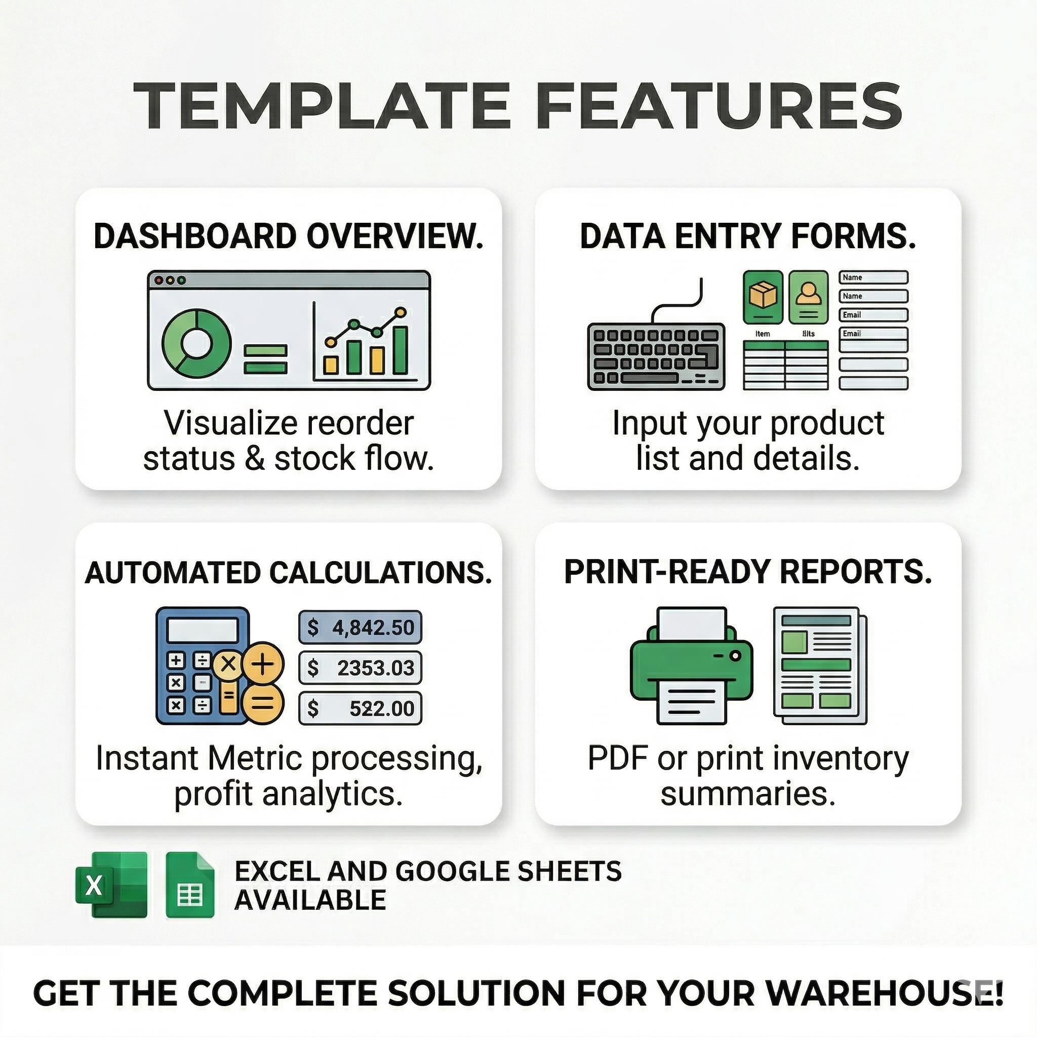warehouse inventory template in excel, google sheets -... Warehouse Inventory Template Excel & Google Sheets | Stock Level ...