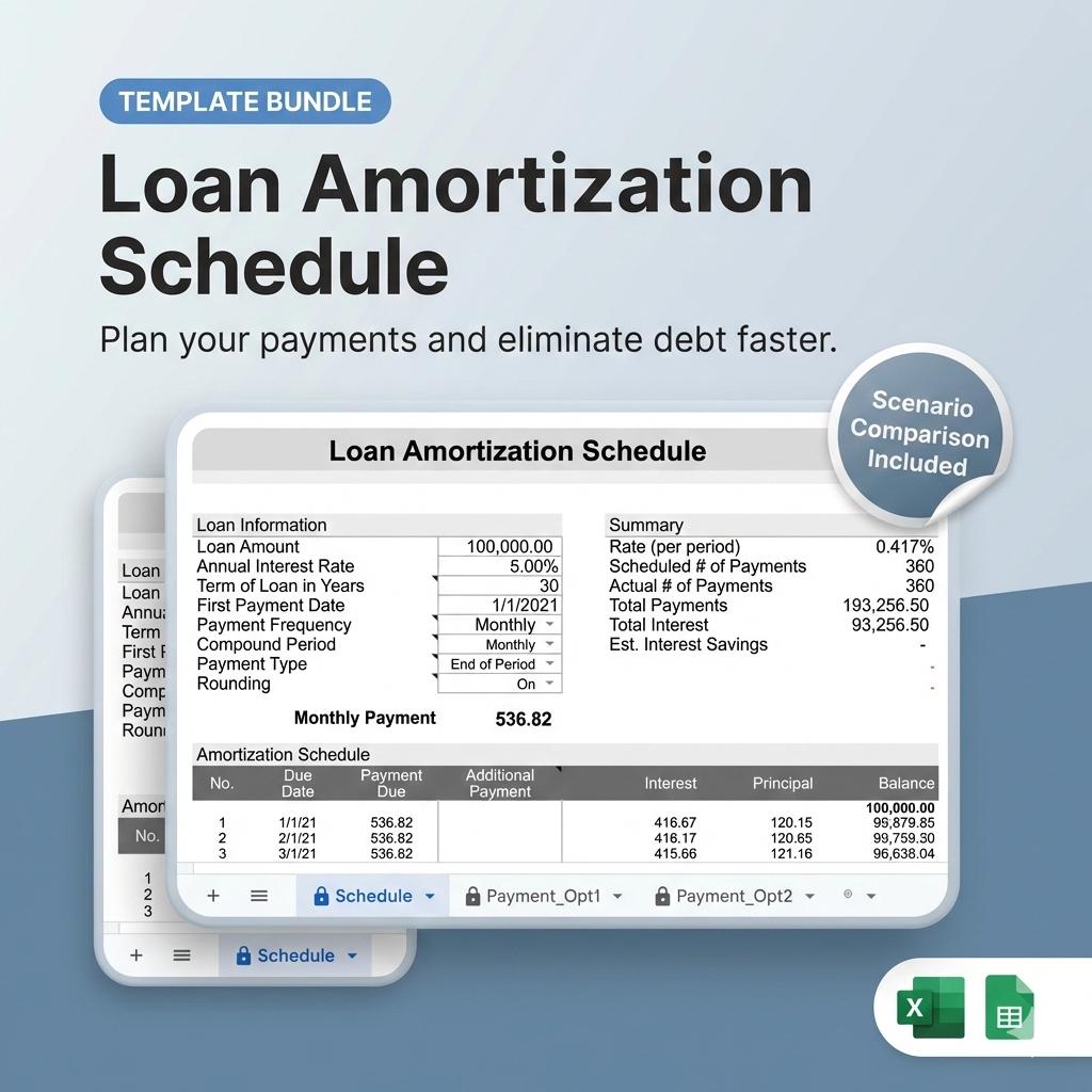 Loan Amortization Schedule • Excel & Google Sheets, Debt Payoff ...