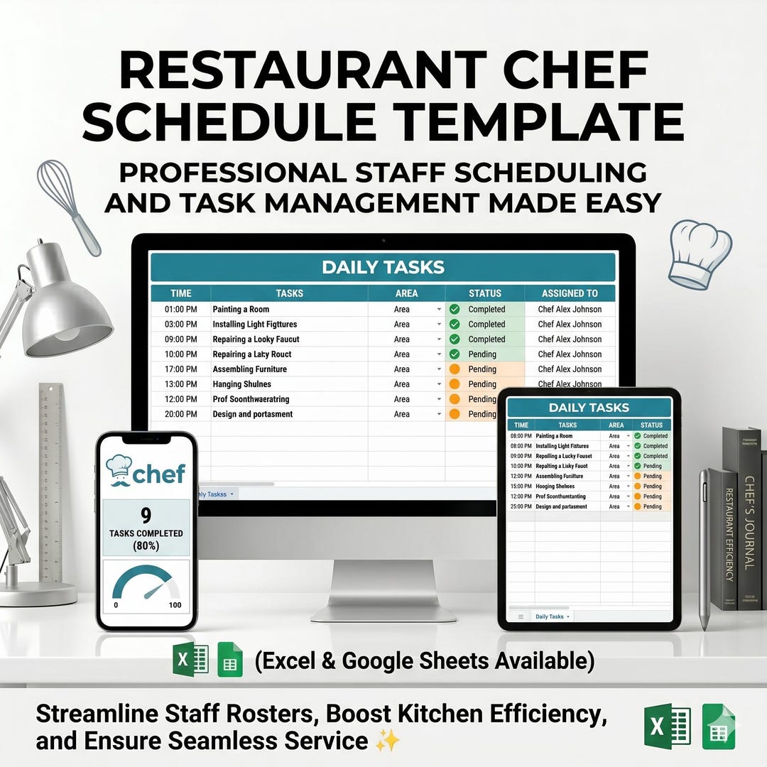 Restaurant Chef Schedule Template Excel & Google Sheets | Kitchen Staff ...