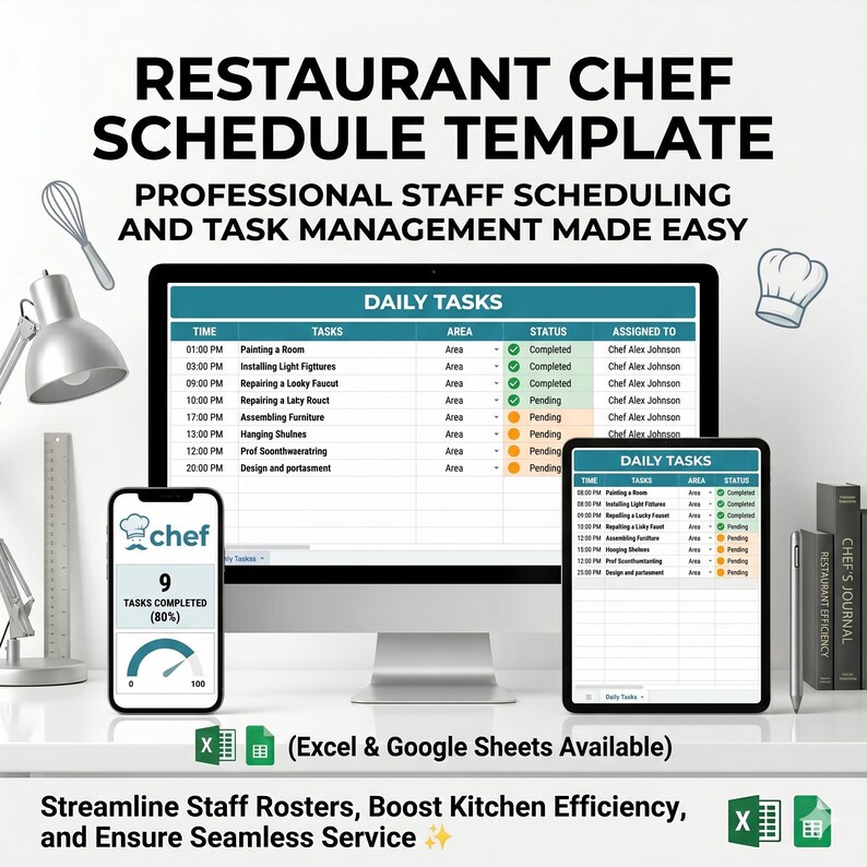 Restaurant Chef Schedule Template Excel & Google Sheets | Kitchen Staff ...