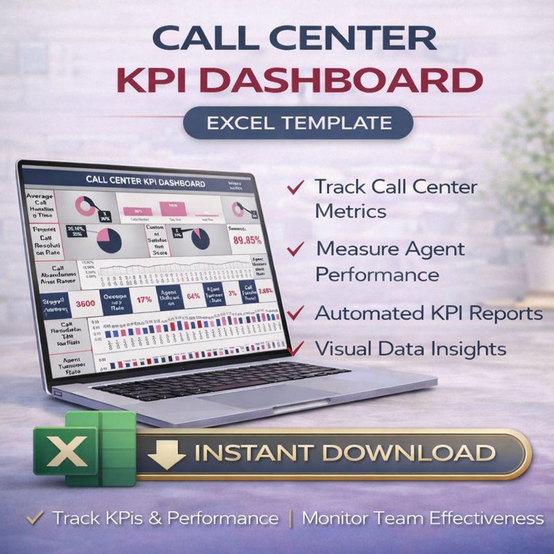 Call Kpi Call Center KPI Dashboard Excel Template | Agent Performance Tracker ...