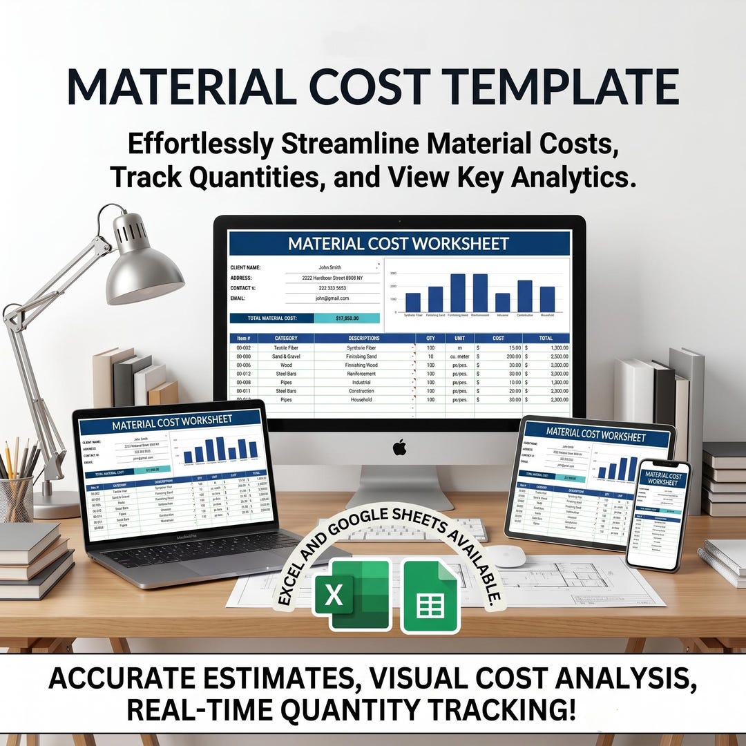 Material Cost Template Excel & Google Sheets | Construction Renovation ...