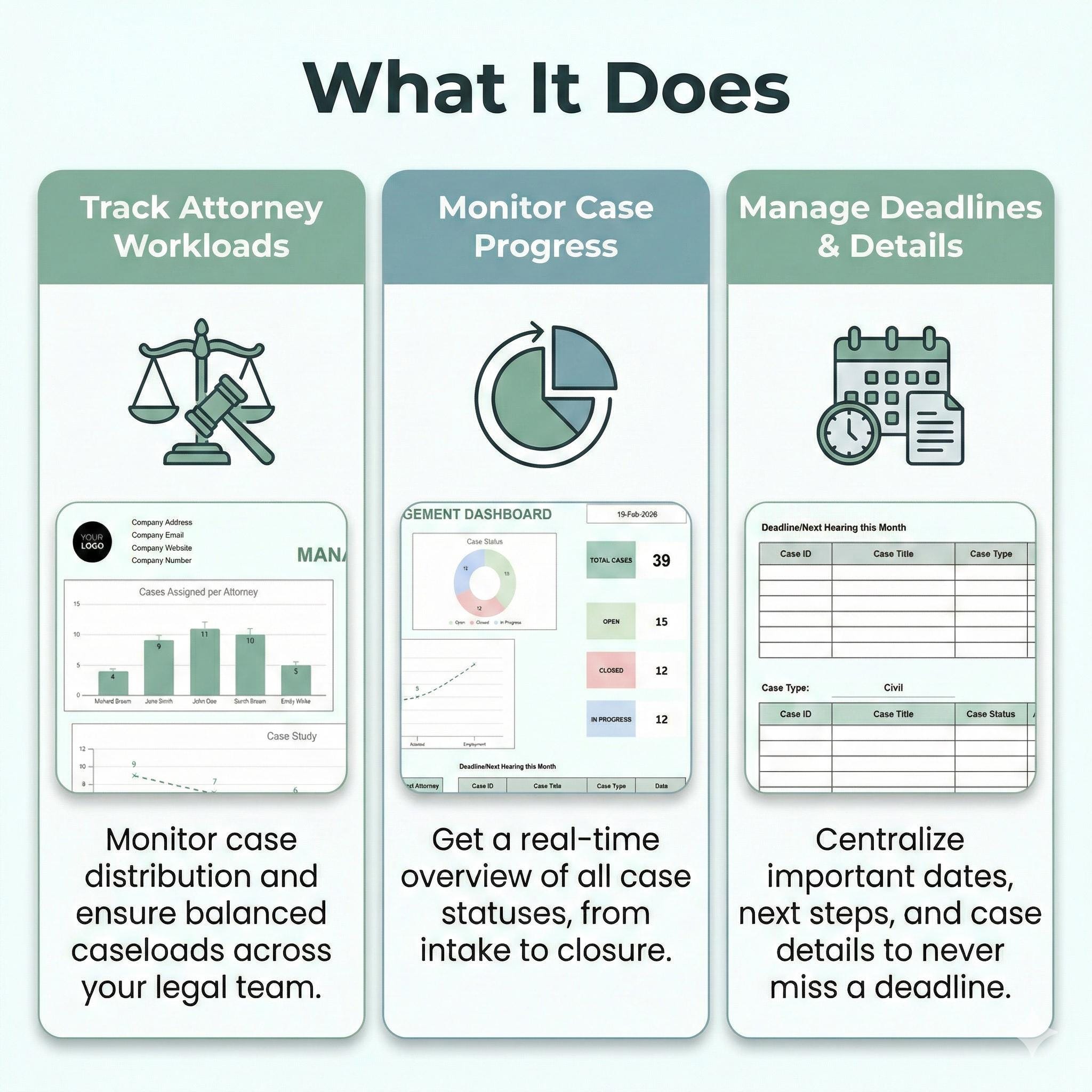 Legal Case Management Dashboard Excel & Google Sheets | Attorney Case ...