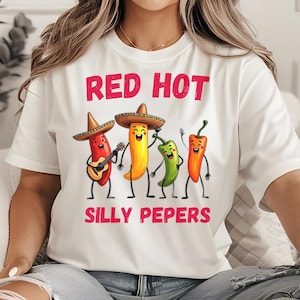 Funny Chili Pepper Band T-Shirt Retro Hand-Drawn Spicy Veggie Tee Cute Cartoon Food Lover Gift Silly Peppers Shirt  Vintage-Style Sketch Tee
