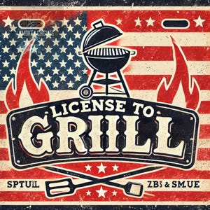 Licença para Grelhar - Arte de Parede Patriótica para Churrasco | Placa de Grelhado Retrô | Decoração de Caverna do Homem | Presente de Churrasco para Imprimir para Pai ou Marido