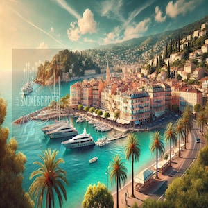 French Riviera Coastal Print - Mediterranean Travel Art, Luxury Europe Wall Decor, Yacht Harbor Photography Poster
