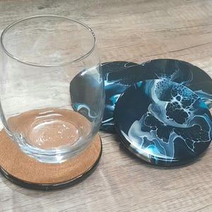 Acrylic Poured Coaster: Fluid Art, Cork Base, Resin Finish