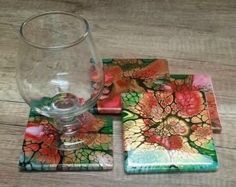 Ensemble de sous-bocks coulés en acrylique : sous-bocks Fluid Art en céramique