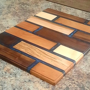 Mixed Wood Charcuterie Board: Cherry, Maple, Walnut with Blue Resin