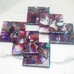 Acrylic Poured Coaster: Fluid Art Ceramic Drink Coaster