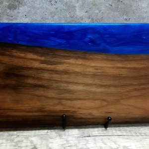 Black Walnut Charcuterie Board: Dark Blue Resin Serving Tray