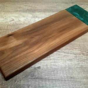 Black Walnut Charcuterie Board: Ocean Green Resin Serving Tray