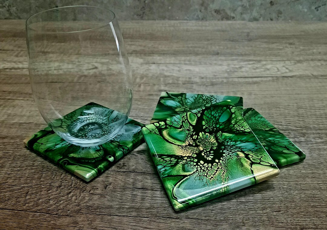 Acrylic Poured Coaster Set: Fluid Art Ceramic Drink Coasters - Etsy