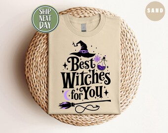 T-shirt d'Halloween pour les meilleures sorcières : t-shirt de sorcière drôle, chemise de saison effrayante, sorcière d'Halloween noire, t-shirt drôle de chapeau de sorcière - HF043
