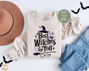 Best Witches Halloween Sweatshirt:  Witch Hat Design Sweater, Funny Spooky Season Hoodie, Spooky Witch For You Shirt -HF043