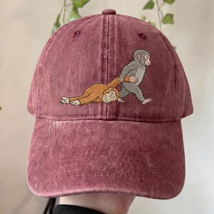 Viral Team Punch Monkey Embroidered Hat, Japan Inspired Baby Monkey Plush Cap, Cute Animal Lover Gift Trendy Adjustable Dad Hat image 5