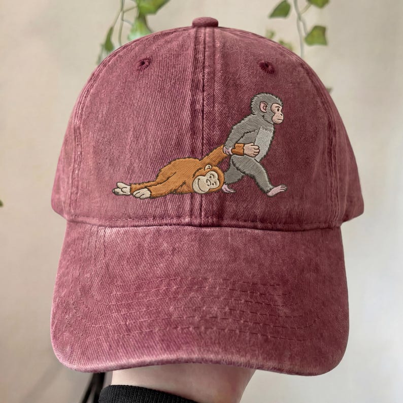 Viral Team Punch Monkey Embroidered Hat, Japan Inspired Baby Monkey Plush Cap, Cute Animal Lover Gift Trendy Adjustable Dad Hat image 5