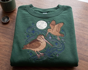 Embroidered Three Meep Bird Woodcock Shirt, Vintage Timberdoodle Moon Tee, Retro Cosmic Bird Lover Gift, Wildlife Nature Graphic Shirt