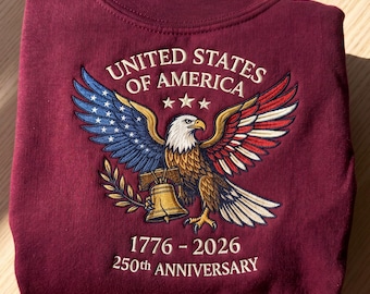 Embroidered Retro 250th Anniversary USA Shirt, 1776–2026 Independence Day Tee, Vintage American Flag Patriotic Shirt, Freedom Gift Idea