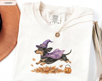 Dachshund Halloween Shirts, Spooky Dog Mom Apparel, Nostalgic Fall T-Shirts, Vintage Trick Or Treat Tees, Cute Dog Pumpkin Season Tops Gifts