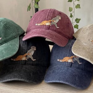 Viral Team Punch Monkey Embroidered Hat, Japan Inspired Baby Monkey Plush Cap, Cute Animal Lover Gift Trendy Adjustable Dad Hat image 12