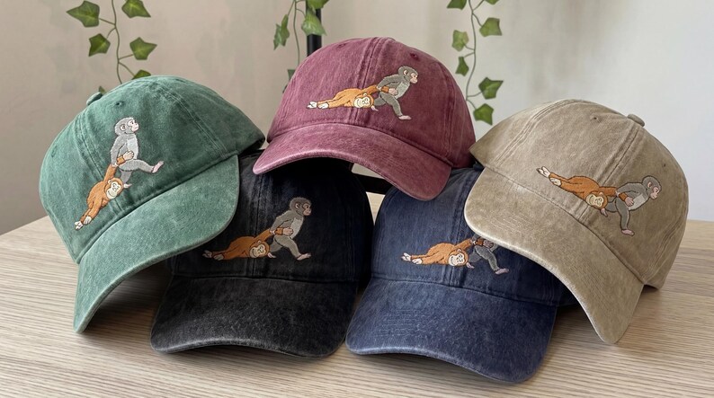 Viral Team Punch Monkey Embroidered Hat, Japan Inspired Baby Monkey Plush Cap, Cute Animal Lover Gift Trendy Adjustable Dad Hat image 12