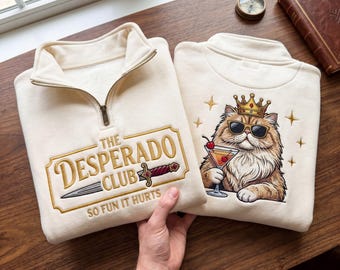 Embroidered The Desperado Club Quarter Zip, Dungeon Crawler Carl Fan Apparel, Princess Donut LitRPG Sweatshirt, Gamer Fantasy Reader Fan Tee