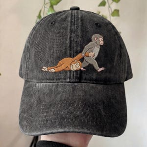 Viral Team Punch Monkey Embroidered Hat, Japan Inspired Baby Monkey Plush Cap, Cute Animal Lover Gift Trendy Adjustable Dad Hat image 3