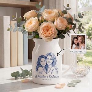 Personalized Photo Flower Vase for Mom, Custom Portrait Floral Vase Mothers Day Gift, Mother of Bride Groom Vase, Birthday Gift for Mom