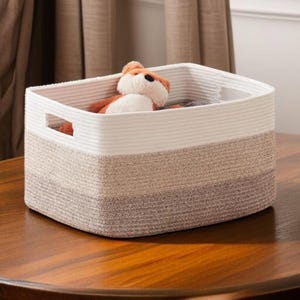 Large Woven Storage Basket with Handles – 22&quot;x17&quot;x12&quot; Cotton Rope Blanket Basket – Foldable & Washable Decorative Bin (Gradient Yellow)