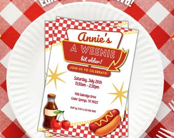 A Weenie Bit Older Invitation, Editable Hot Dog Party Invite, Canva Invite Template, Funny BBQ Birthday Download, Retro Diner Theme, AB1