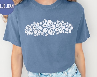 Comfort Colors Hibiscus Flower Tee: Retro Tropical Coastal Shirt