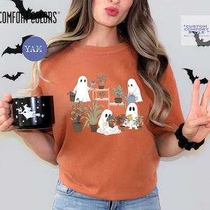 Ghost Plant Shirt Comfort Colors Plant Lover Halloween T-Shirt, Cute Spooky Plant Lady Halloween Shirt, Halloween Gift for Plant Lovers Tees