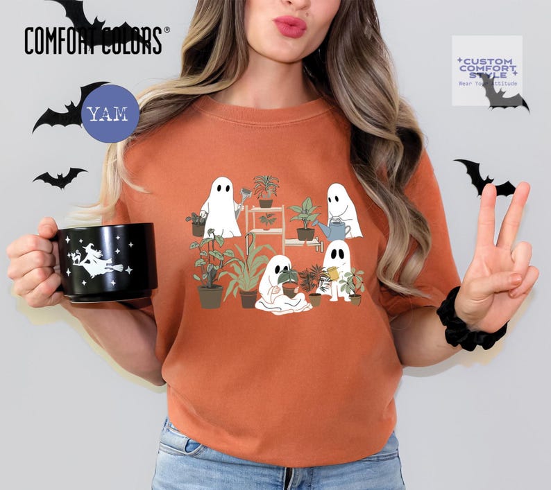 Ghost Plant Shirt Comfort Colors Plant Lover Halloween T-Shirt, Cute Spooky Plant Lady Halloween Shirt, Halloween Gift for Plant Lovers Tees