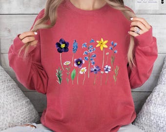 Comfort Colors Wildflowers Sweatshirt: Botanical Cottagecore Sweater