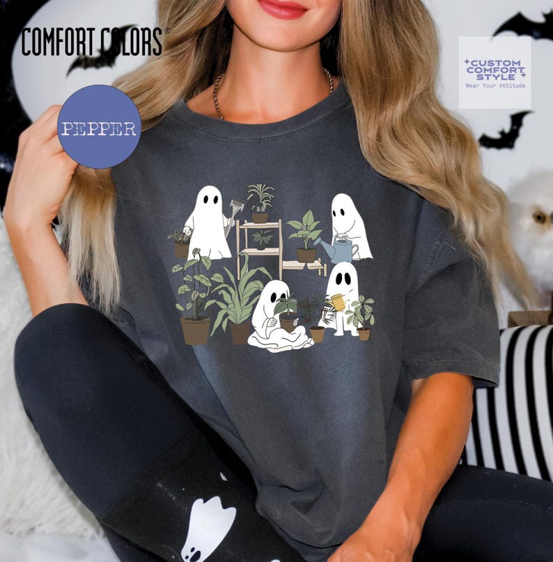 Ghost Plant Shirt Comfort Colors Plant Lover Halloween T-Shirt, Cute Spooky Plant Lady Halloween Shirt, Halloween Gift for Plant Lovers Tees