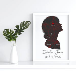 Gepersonaliseerde digitale geboortekaart silhouet - zinvol cadeau voor vrouwen, moeder, zus of vriend - Vrouwendag, Moederdag, verjaardag