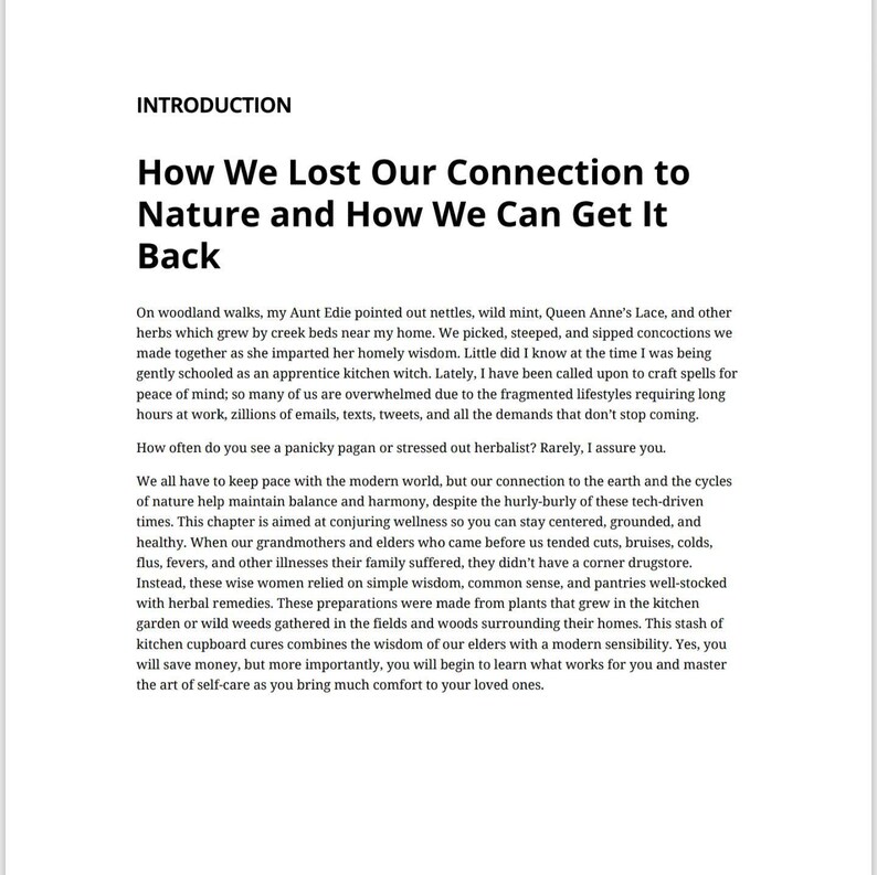 May include: A page from a book with the title "How We Lost Our Connection to Nature and How We Can Get It Back". The text discusses the importance of connecting with nature for health and well-being.