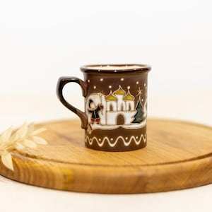 Caneca de cerâmica de Natal feita à mão 280 ml | Design de cerâmica ucraniana de Natal | Copo de inverno nevado para bebidas
