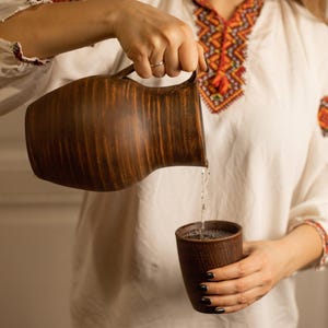 Handmade Clay Pitcher 2L Dark Brown | Ukrainian Ceramic Jug with Milk Firing Finish | Rustic Black Pottery | Traditional Folk Kitchenware